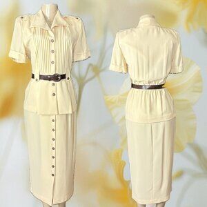 Julian Taylor 6 Yellow Button Down Collar PinTuck Belted Short Sleeve Maxi Dress